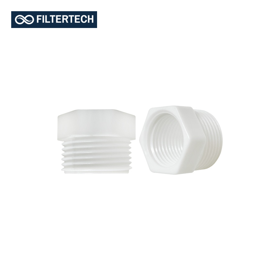Filtertech RBS-3412P POM Reducer Bushing, 3/4in Male to 1/2in Female Thread, Polyacetal Plastic Pipe Adapter for Plumbing Connections, Water Treatment and Cooling Fog Misting Systems