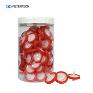 Filtertech PTFE Hydrophobic Syringe Filters, 25mm Diameter, 0.45um Membrane, 100-Pack with PP Housing and Printed Outer Ring for HPLC Sample Preparation, Organic Solvent, Gas and Air Filtration; 130C Temperature Limit, 87psi Pressure Limit